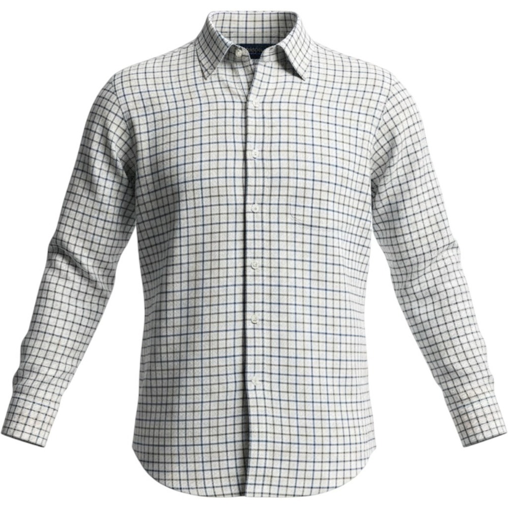 H. Stockton Atlanta Mens Large Tattersall Check Button Down Shirt Blue Tan Cream